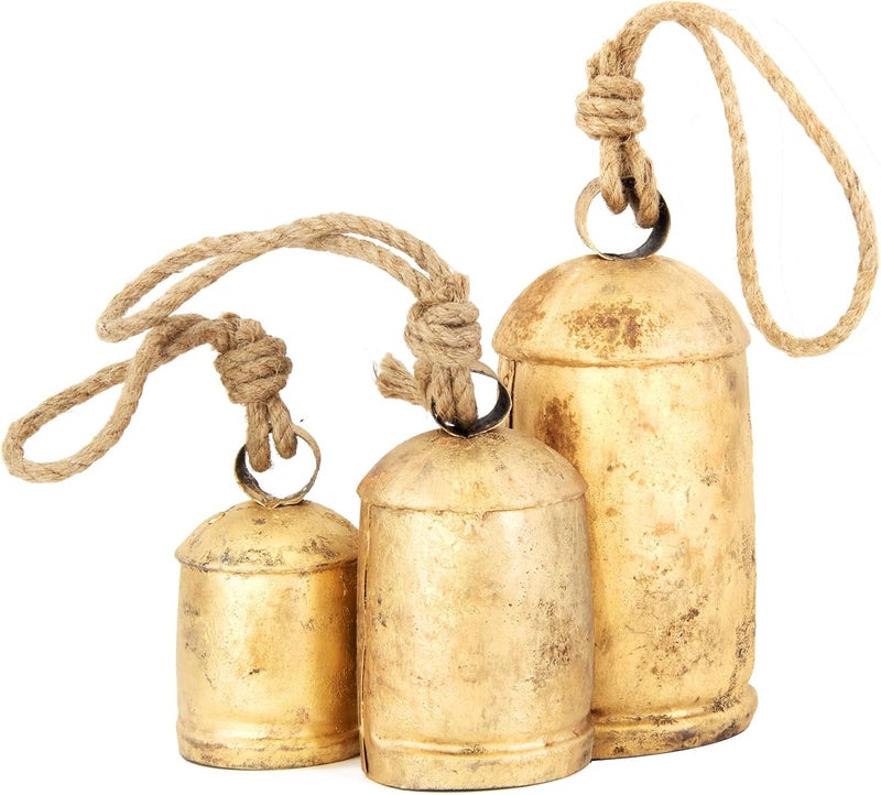 ANNA HOME Vintage Rustic Cow Bell Christmas Set - Shabby Chic Holiday Decor - 3 Bells in Various Sizes (4", 6", 8" H) Create Festive Ambiance and Invite Good Luck - Image 4
